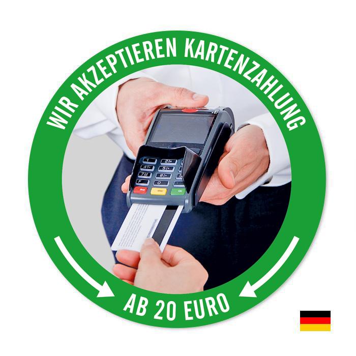 Aufkleber Wir akzeptieren Kartenzahlung ab 20 Euro