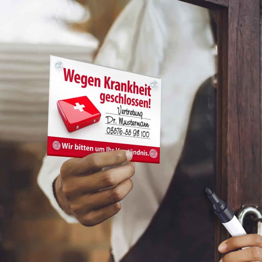 Schild: Wegen Krankheit geschlossen - individuell beschreibbar