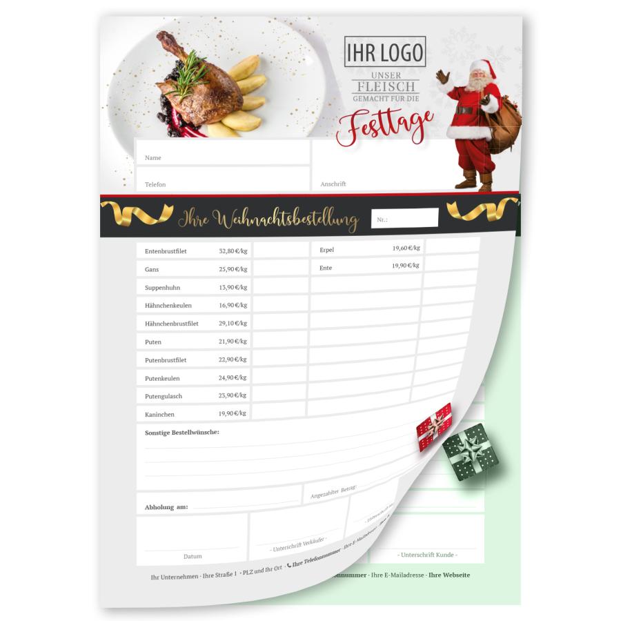 Bestellzettel f&uuml;r Vorbestellungen, Metzger, Fleischer, Hofladen, A4, 2-fach Durchschreibesatz