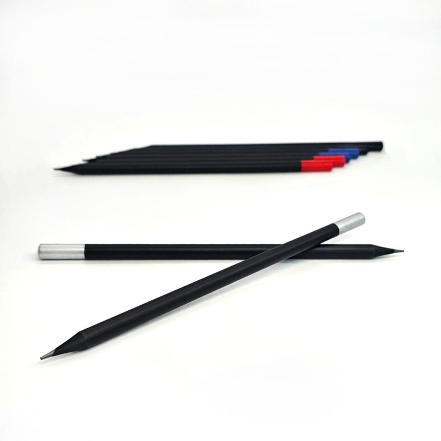 Schwarzer Bleistift mit Graphitmine und gro&szlig;er Werbefl&auml;che - 180&deg; Rotationsdruck