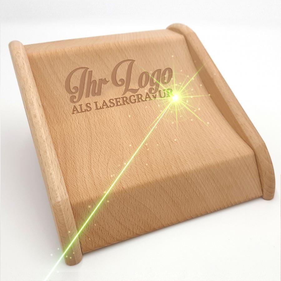 Holz-Zahlteller, Kassierteller mit eigenem Logo, individuelle Lasergravur