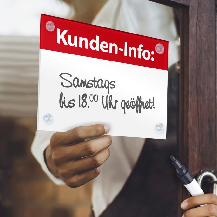 Kundeninfo Hinweis-Schild mit Saugnäpfe