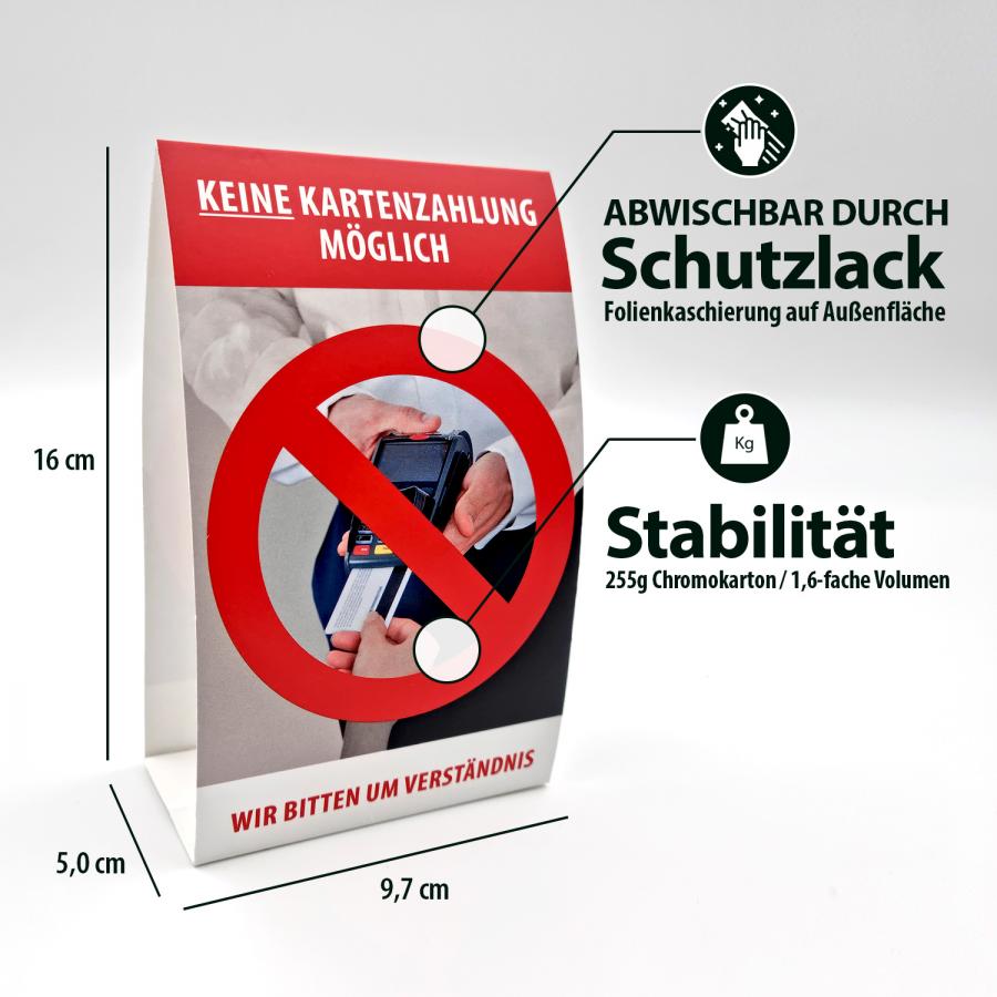 Nur Barzahlung als Aufsteller, Details