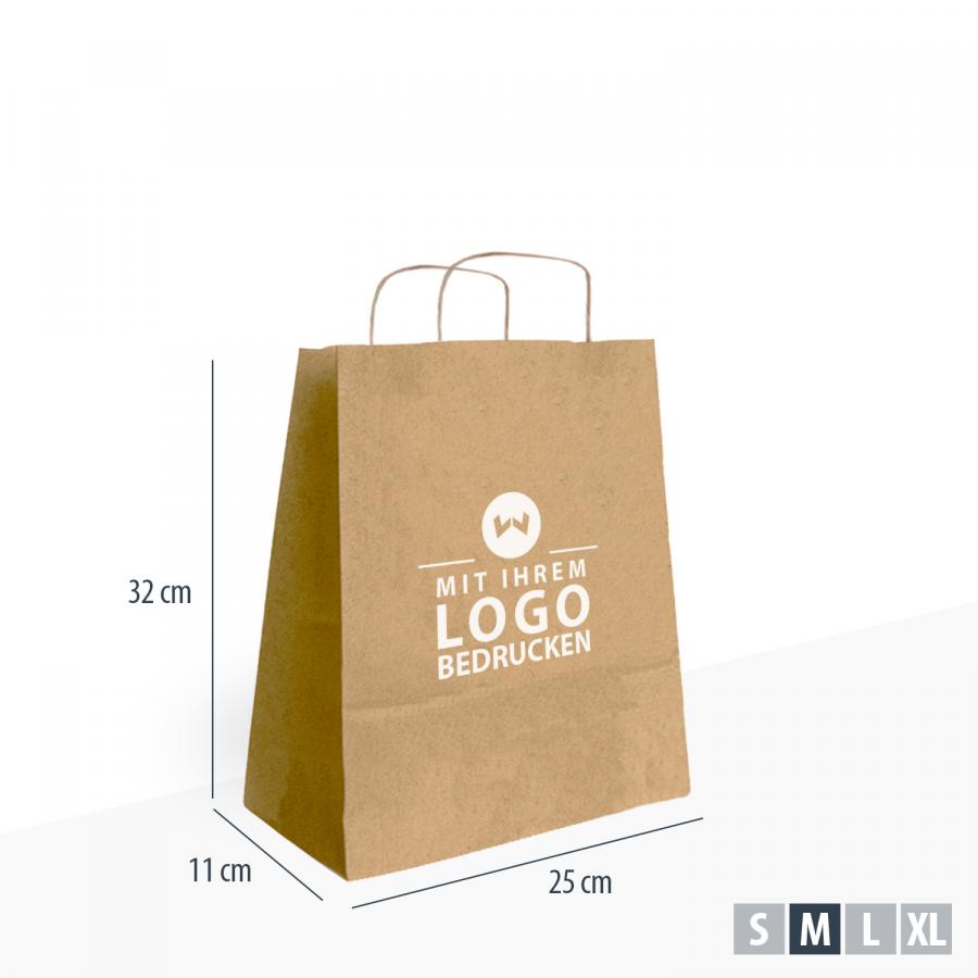 Braune Papiertasche mit gedrehtem Henkel und individuell bedruckbarem Logo