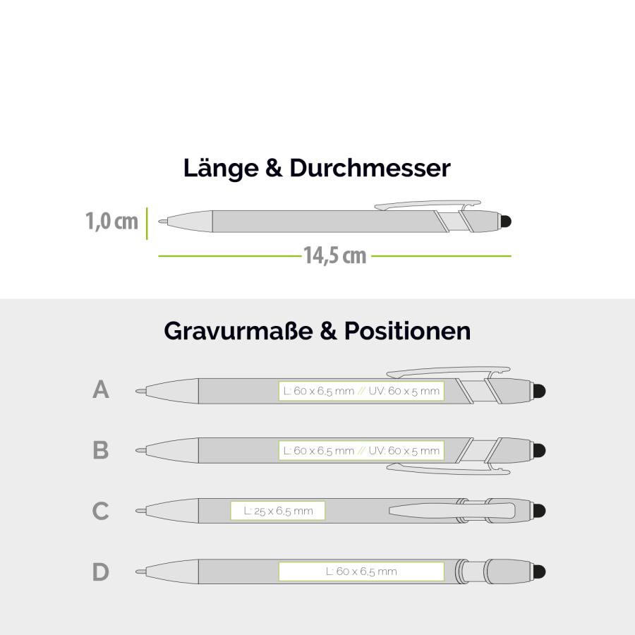 Gravur- und UV-Druckpositionen beim Pastell-Kugelschreiber Aljona Pastell