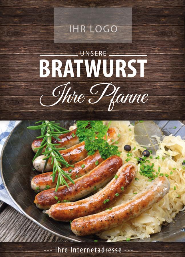 Plakat, Poster-Motiv: Bratwurst in der Pfanne