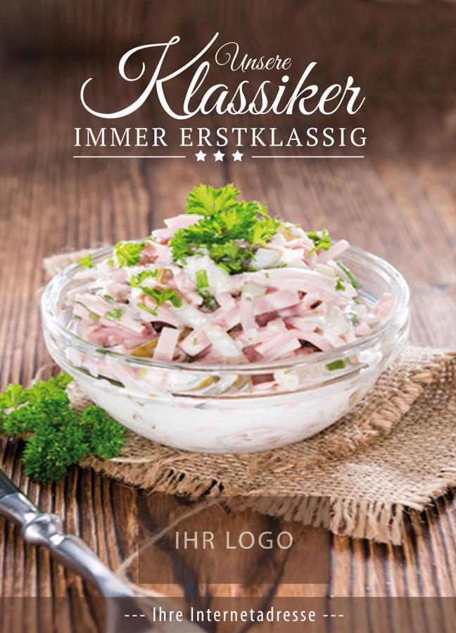 Werbeplakat: Feinkost & Delikatessen: Fleischsalat