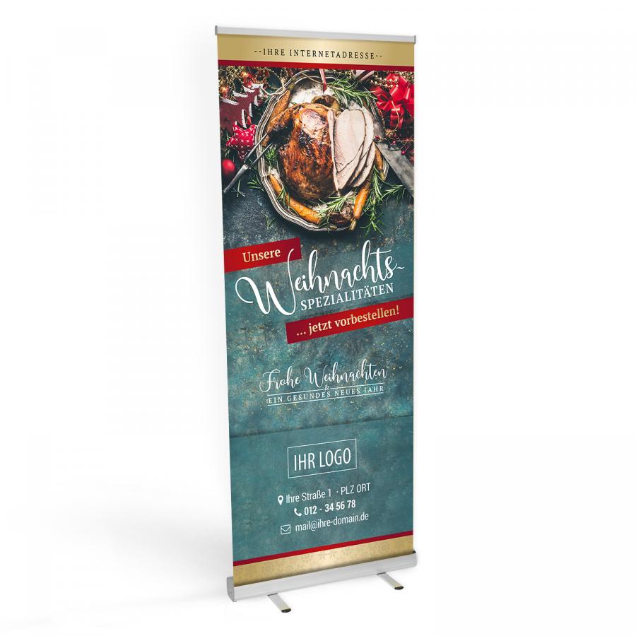Roll-up Banner Weihnachts-Spezialit&auml;ten f&uuml;r Metzger und Fleischer drucken