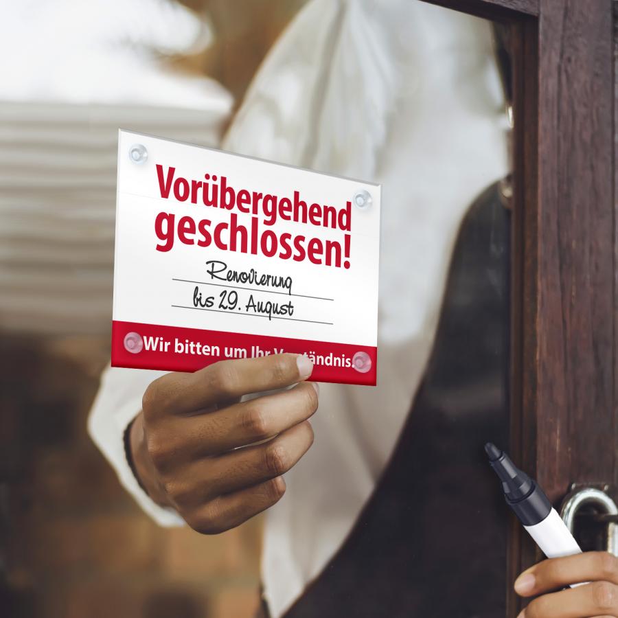 Schild: Vorübergehend geschlossen - individuell beschreibbar,