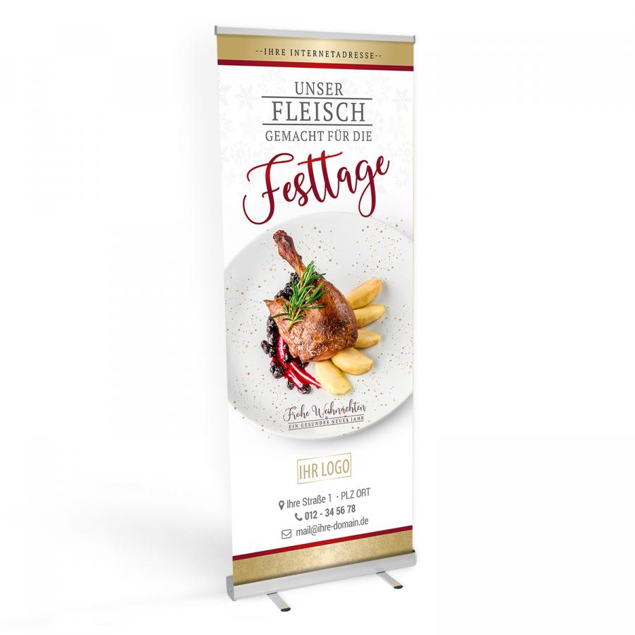 Weihnachtsbraten Roll-up Banner f&uuml;r Metzgereien & Fleischereien gestalten