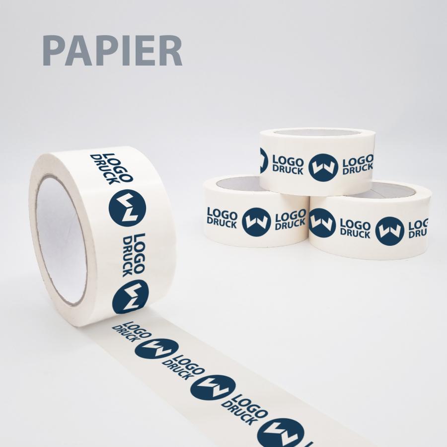 Papier-Klebeband bedrucken, Paketband weiß, Packband mit Logo oder Wunschmotiv, 50m